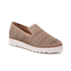 Franco Sarto Florie Laser Cut Leather Platform Loafers in Nude Pink